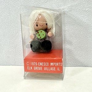 One 1979 Enesco imports wood Christmas figurines NIB Girl‎ With Lollipop